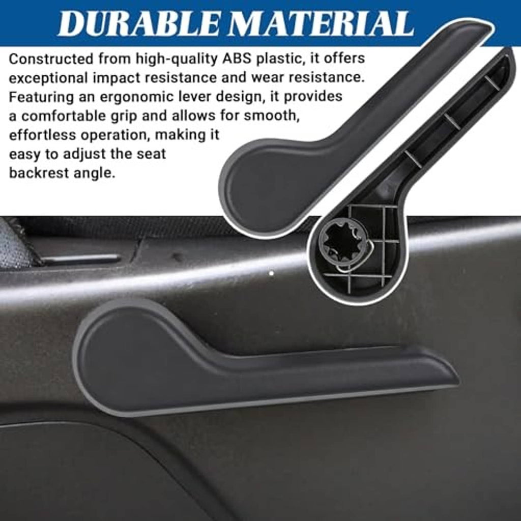 Black seat back adjustment handle lever, ergonomic curved shape mounted on seat