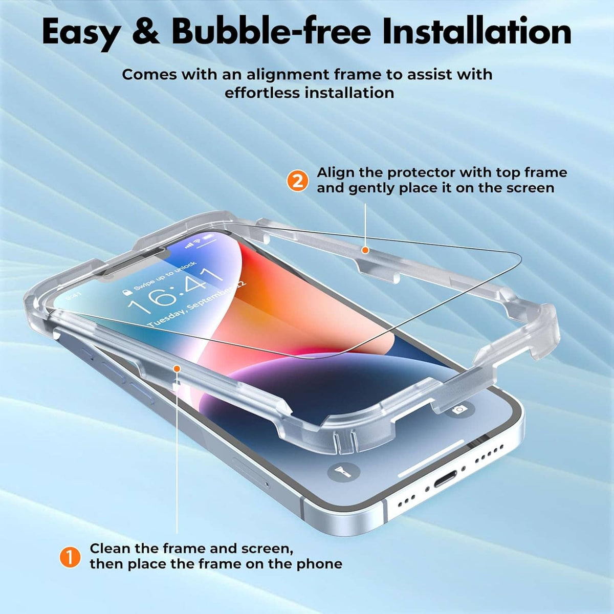 3-pack tempered glass screen protectors with easy, bubble-free alignment frame