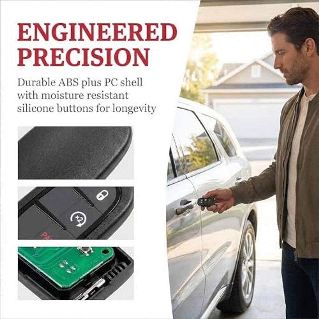 Black key fob remote with button icons and textured housing