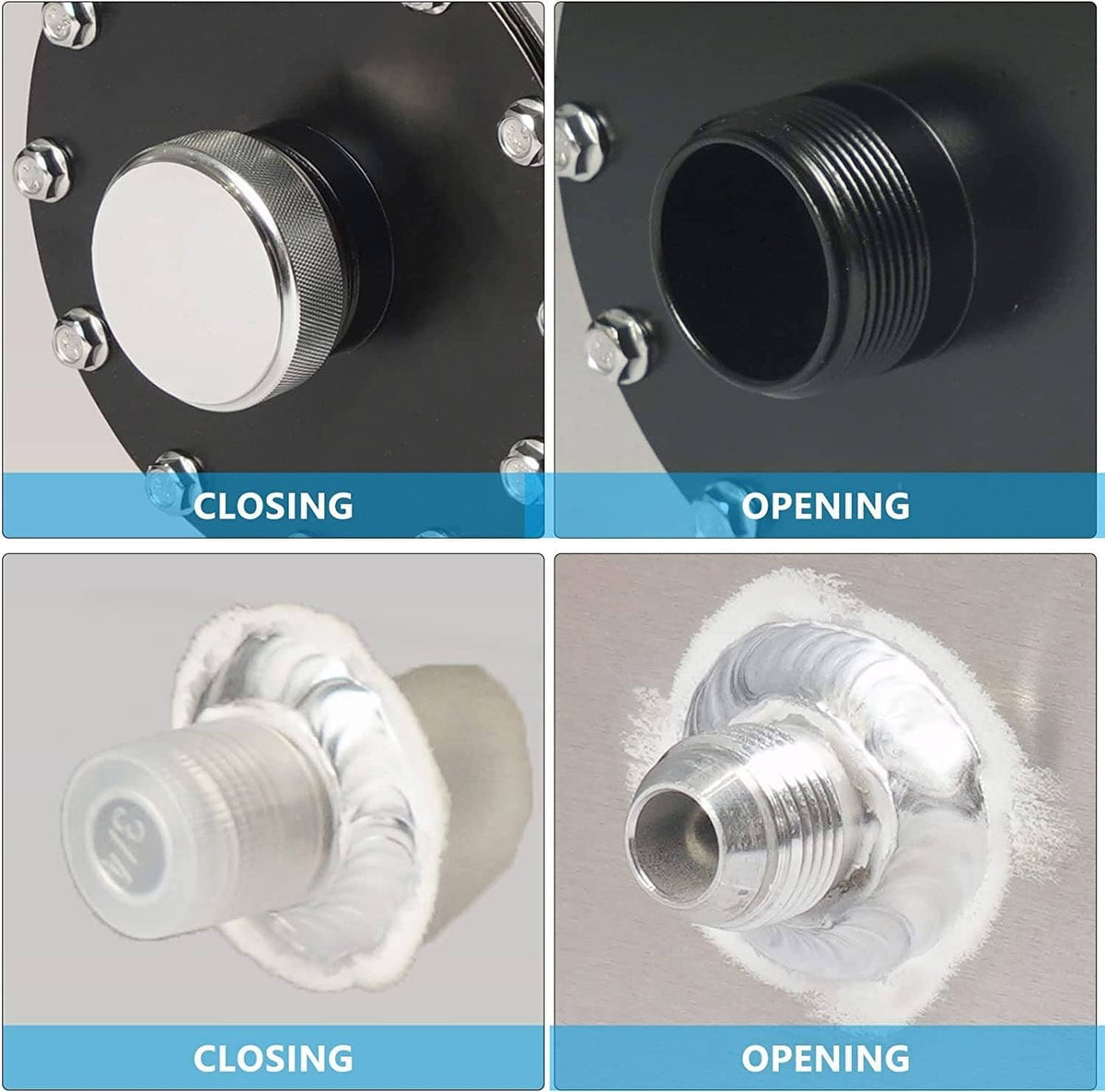 Fuel cap opening and closing view with threaded connector
