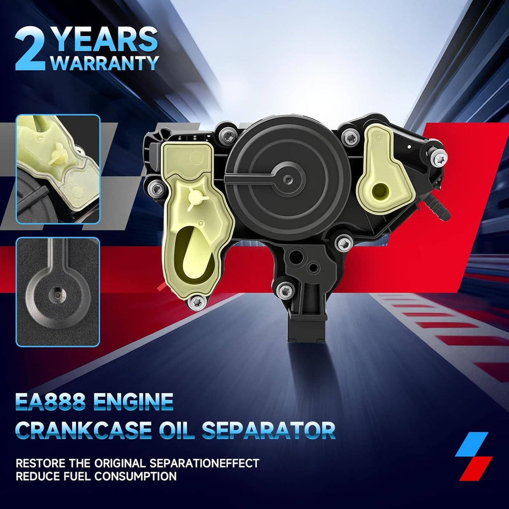 EA888 engine crankcase oil separator valve with light-green housings and black circular actuator