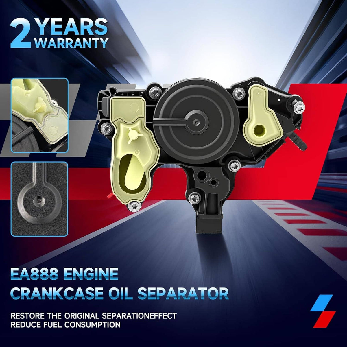 EA888 engine crankcase oil separator valve with light-green housings and black circular actuator