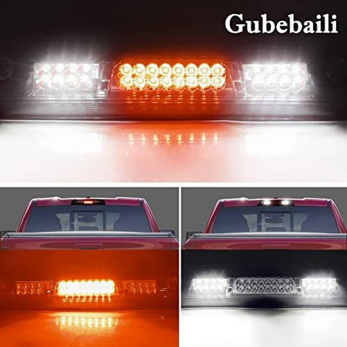 LED high mount brake light bar with red brake glow and white LED sections