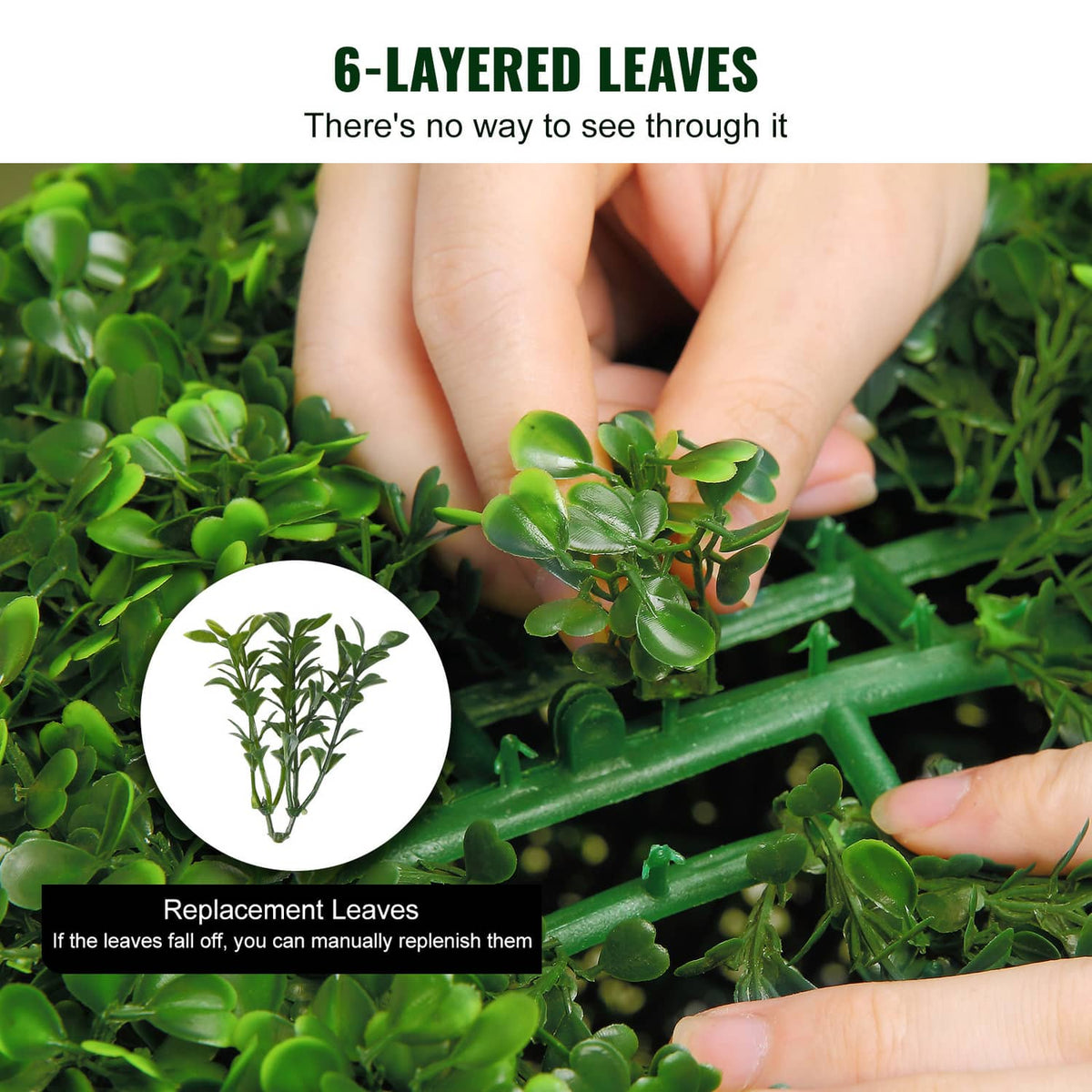 Artificial topiary replacement leaves for stacked round green foliage