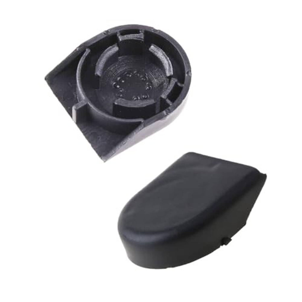 Black wiper arm nut cover bolt caps with rounded exterior, two-piece set