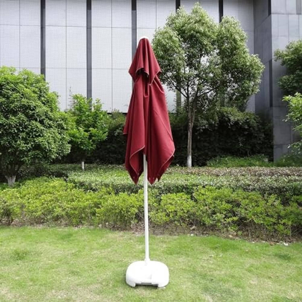 Red square patio umbrella replacement cover with center button and gathered folds