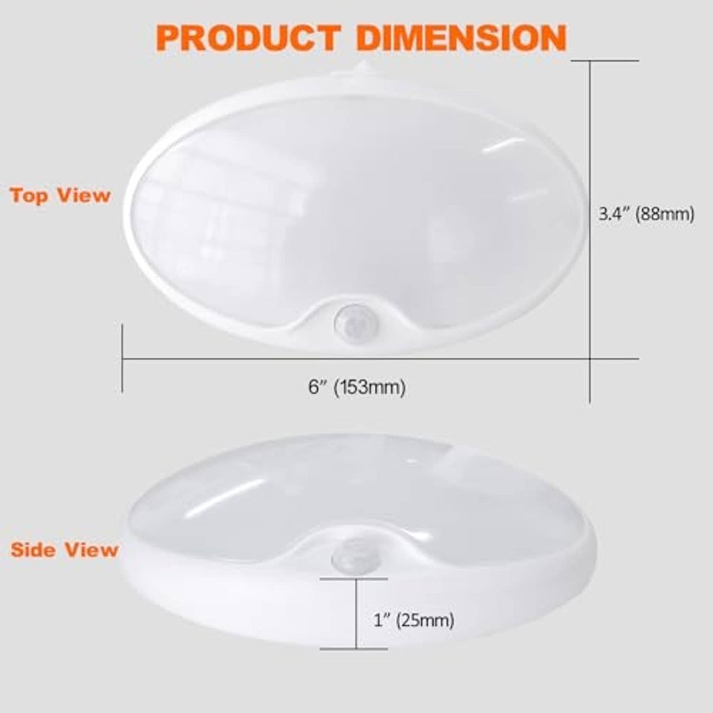 Oval LED ceiling light size diagram with 6 in length and 3.4 in width
