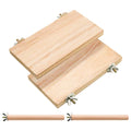 Natural wood bird perch platform with metal clips, set of four pieces