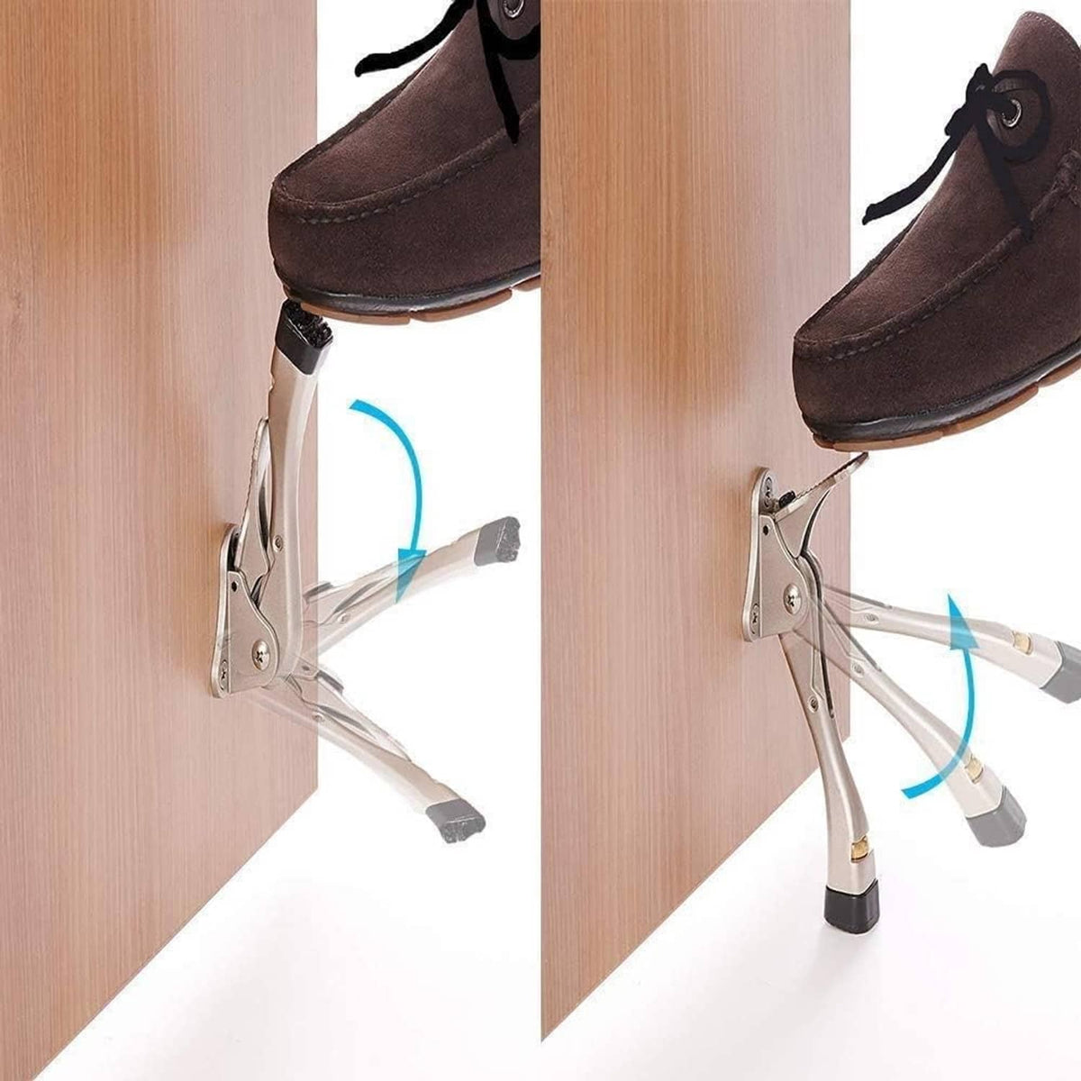 One-touch kickdown door stopper pair, chrome arm with rubber foot pads
