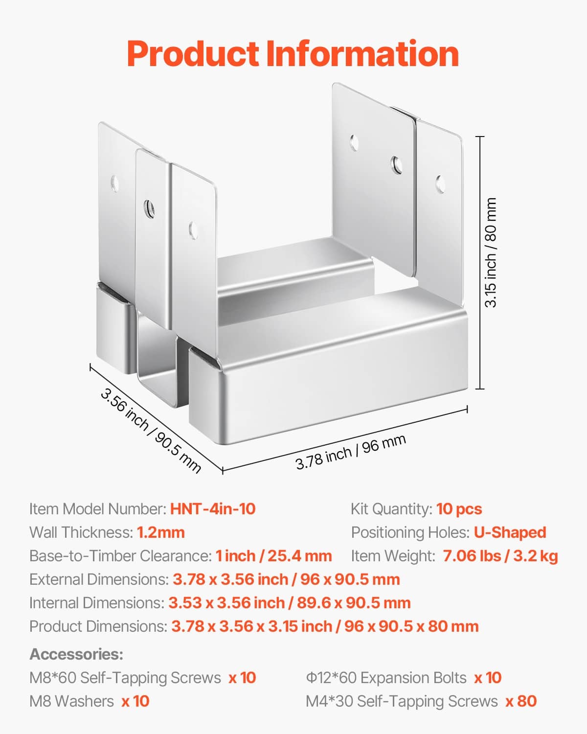 White metal U-shaped 4x4 post anchor bracket with mounting holes for concrete installation