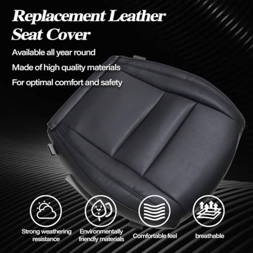 Black leather-look seat cover, angled view with stitched horizontal center panels