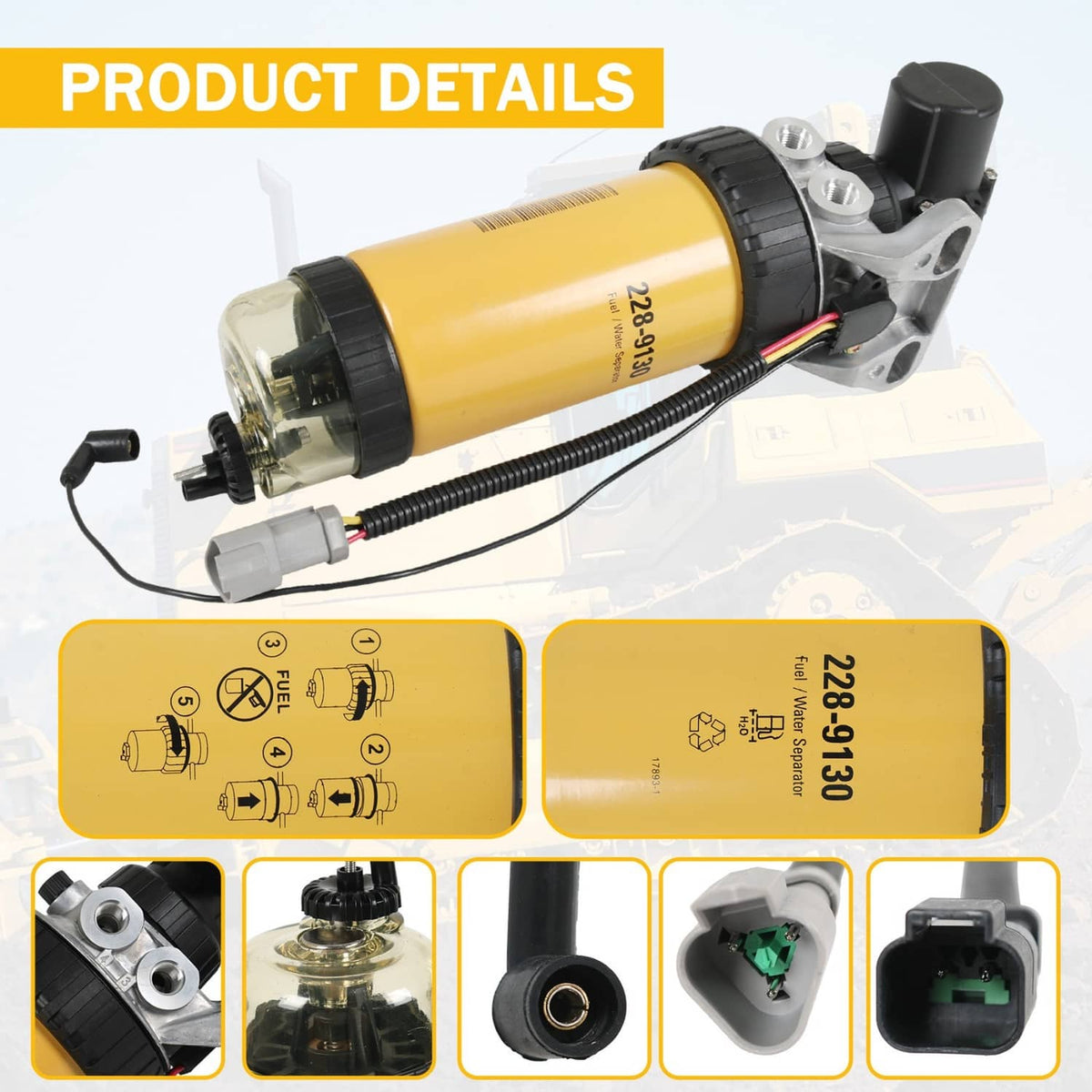 Fuel pump and filter assembly close-up with yellow canister and black electrical module