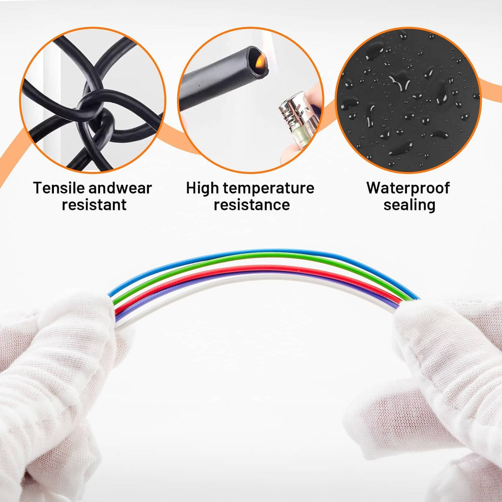 Black wiring harness with multicolor leads and sealed waterproof connector tips