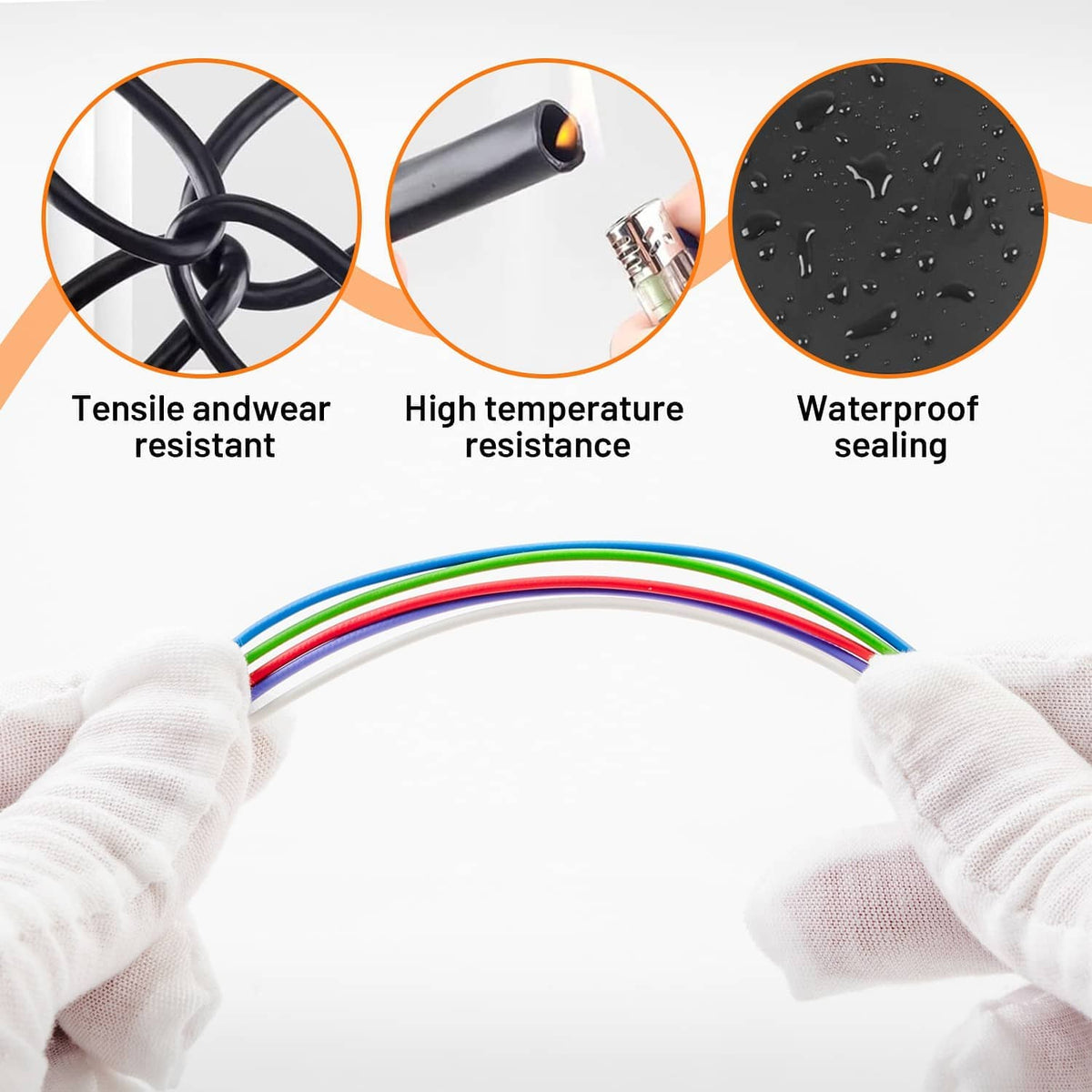 Black wiring harness with multicolor leads and sealed waterproof connector tips
