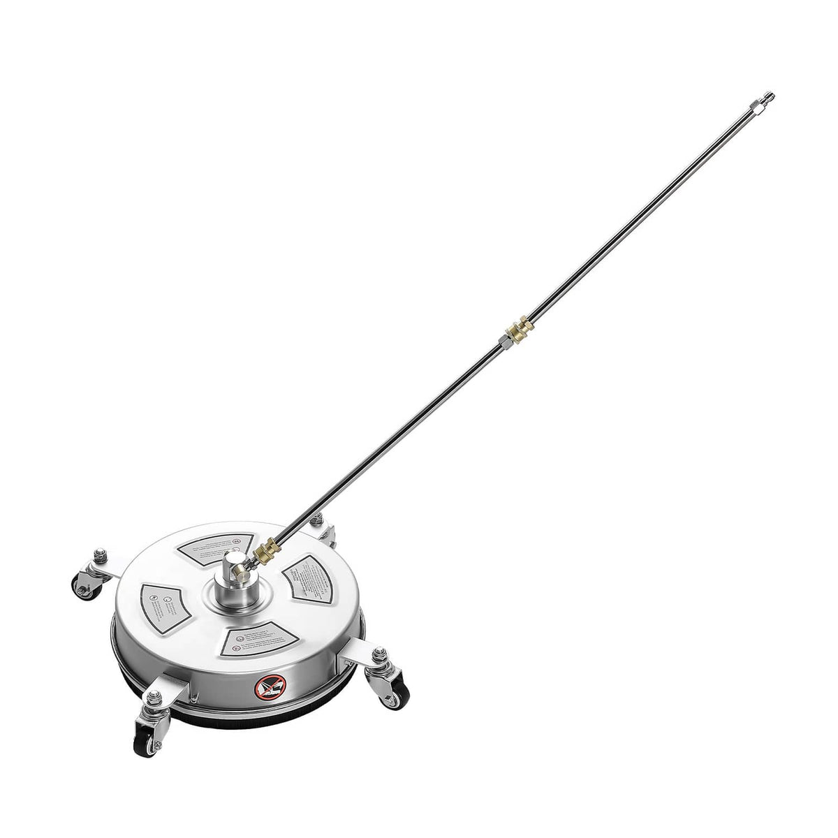 Round pressure washer surface cleaner with wand and 4 caster wheels plus center nozzle