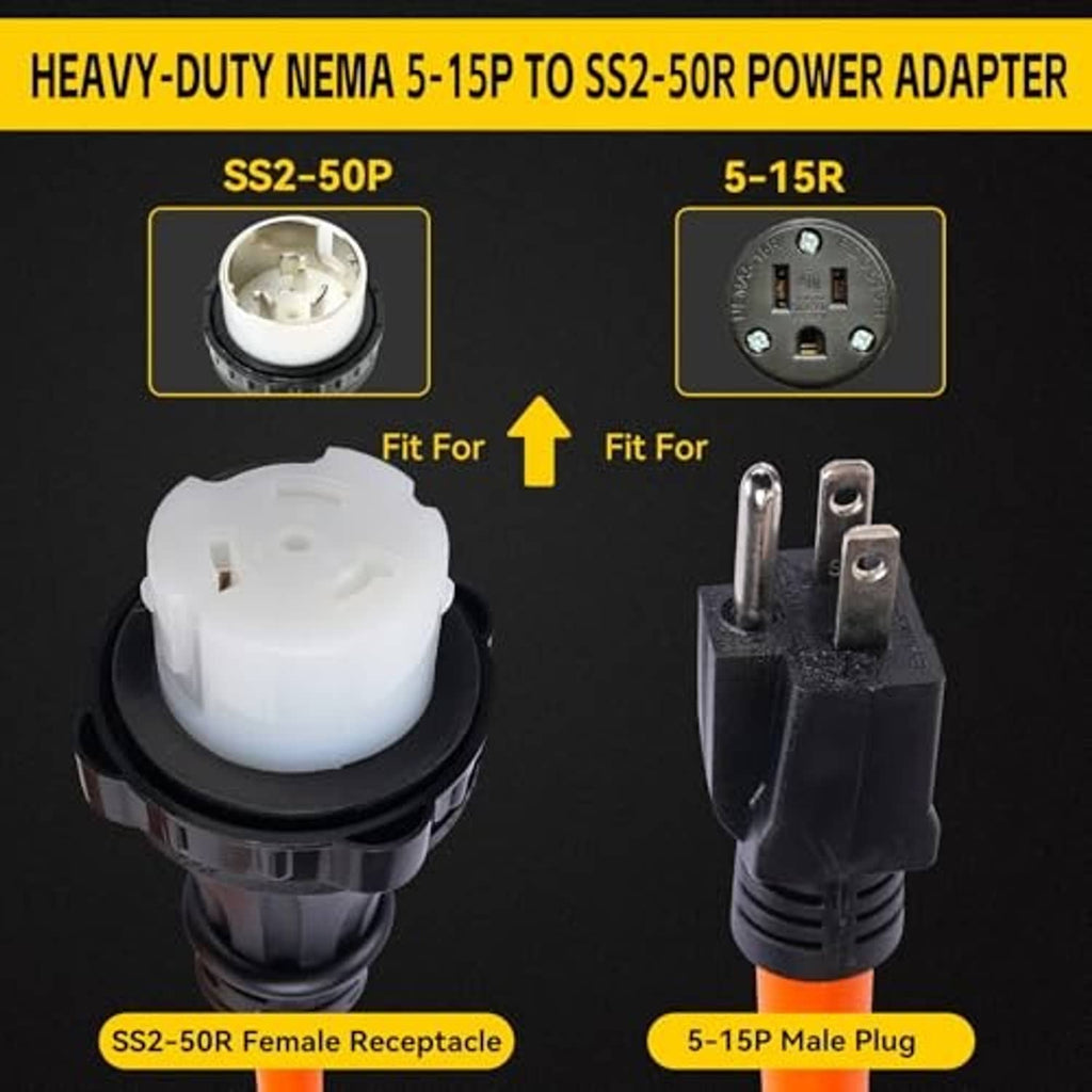Power adapter with circular twist-lock-style receptacle and 3-prong plug
