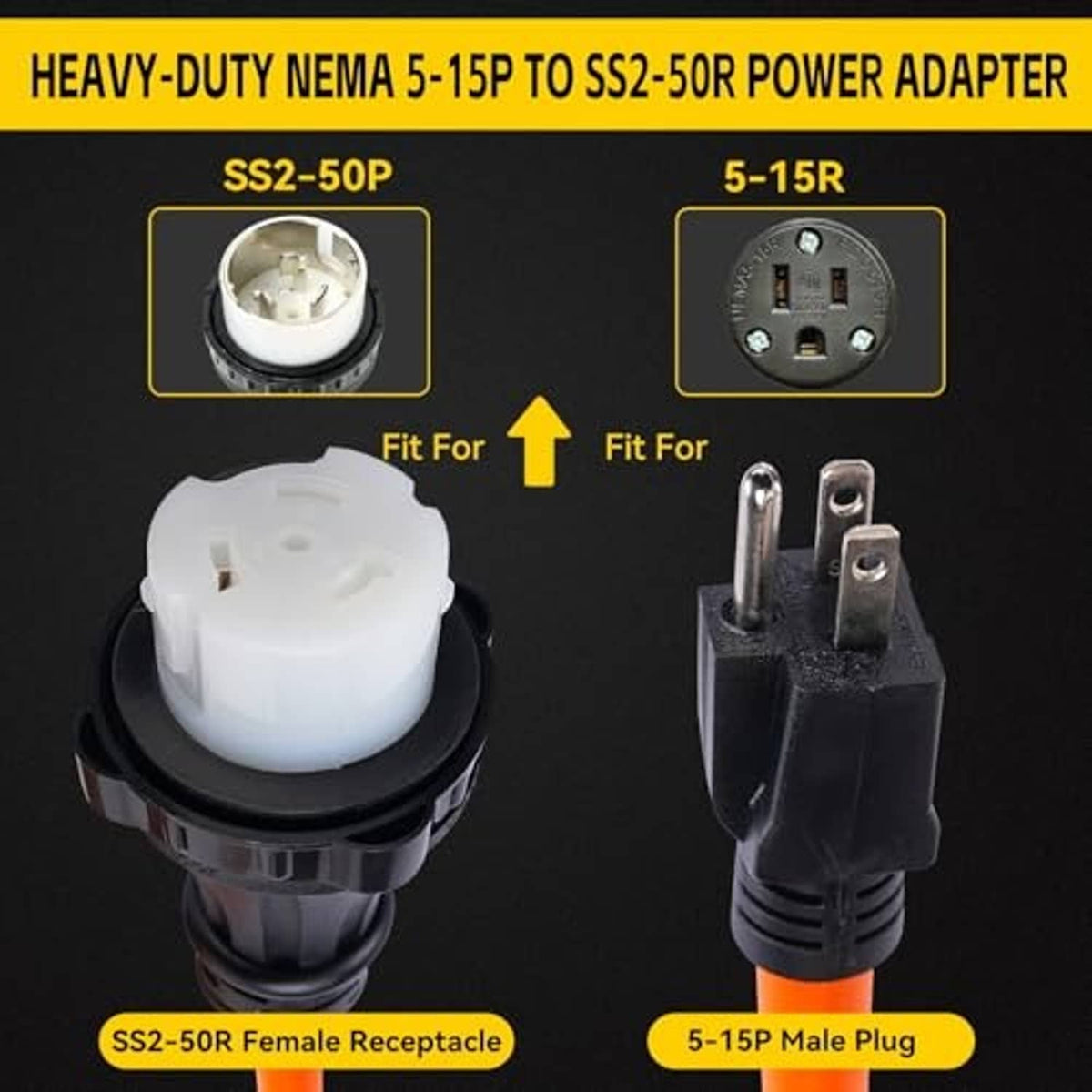 Power adapter with circular twist-lock-style receptacle and 3-prong plug
