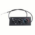 Black climate control module with three rotary knobs and attached wire harness