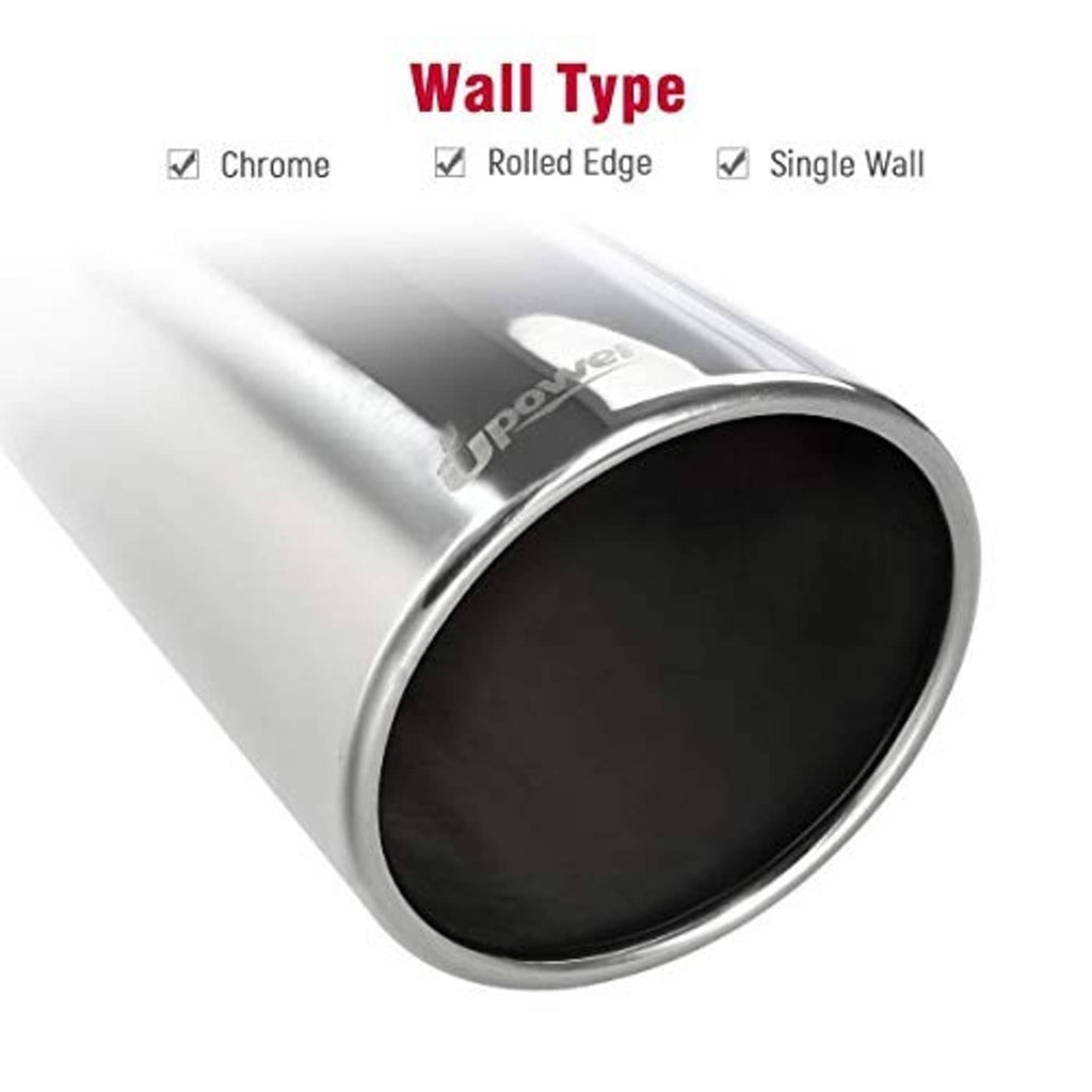 Exhaust tip with rolled chrome edge and single-wall stainless steel body