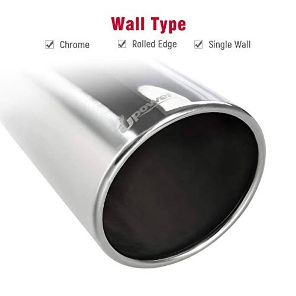 Exhaust tip with rolled chrome edge and single-wall stainless steel body