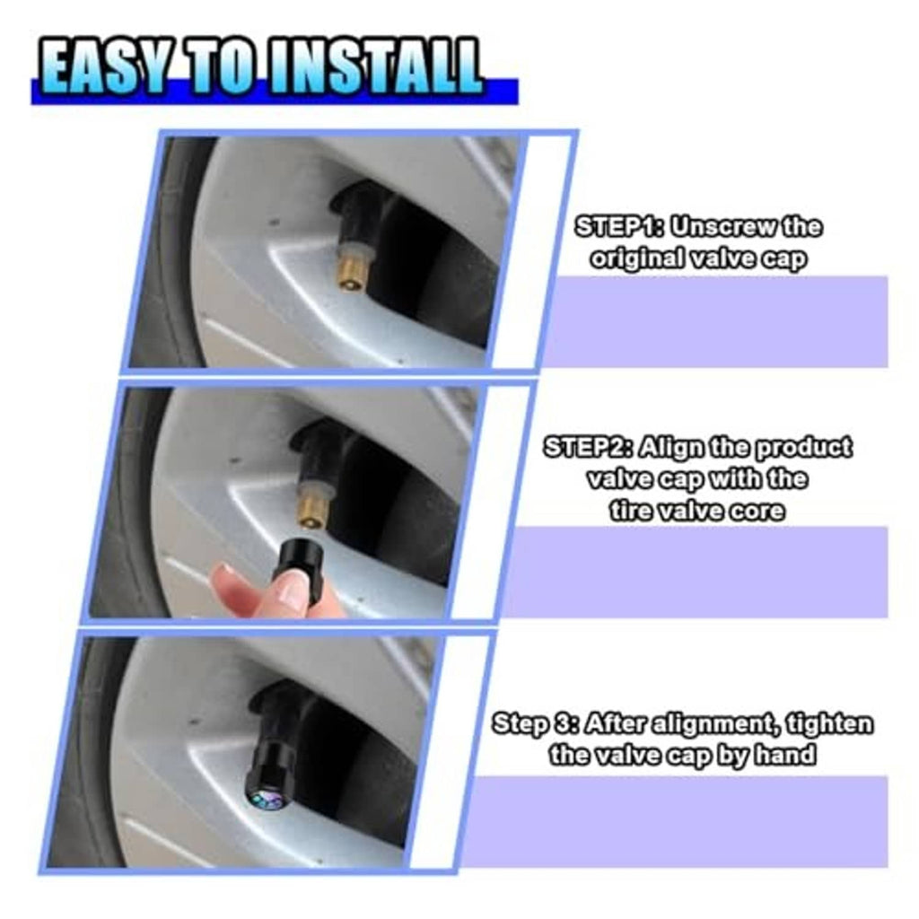 Hand installing a black tire valve stem cap with glowing paw emblem on a tire valve