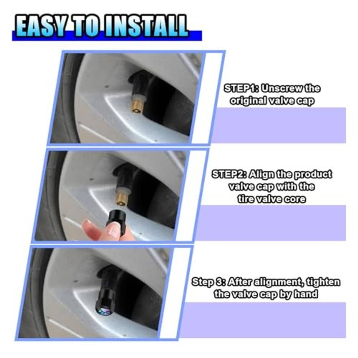 Hand installing a black tire valve stem cap with glowing paw emblem on a tire valve