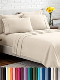Cream split king sheet set with coordinating pillowcases and flat sheet, neatly styled