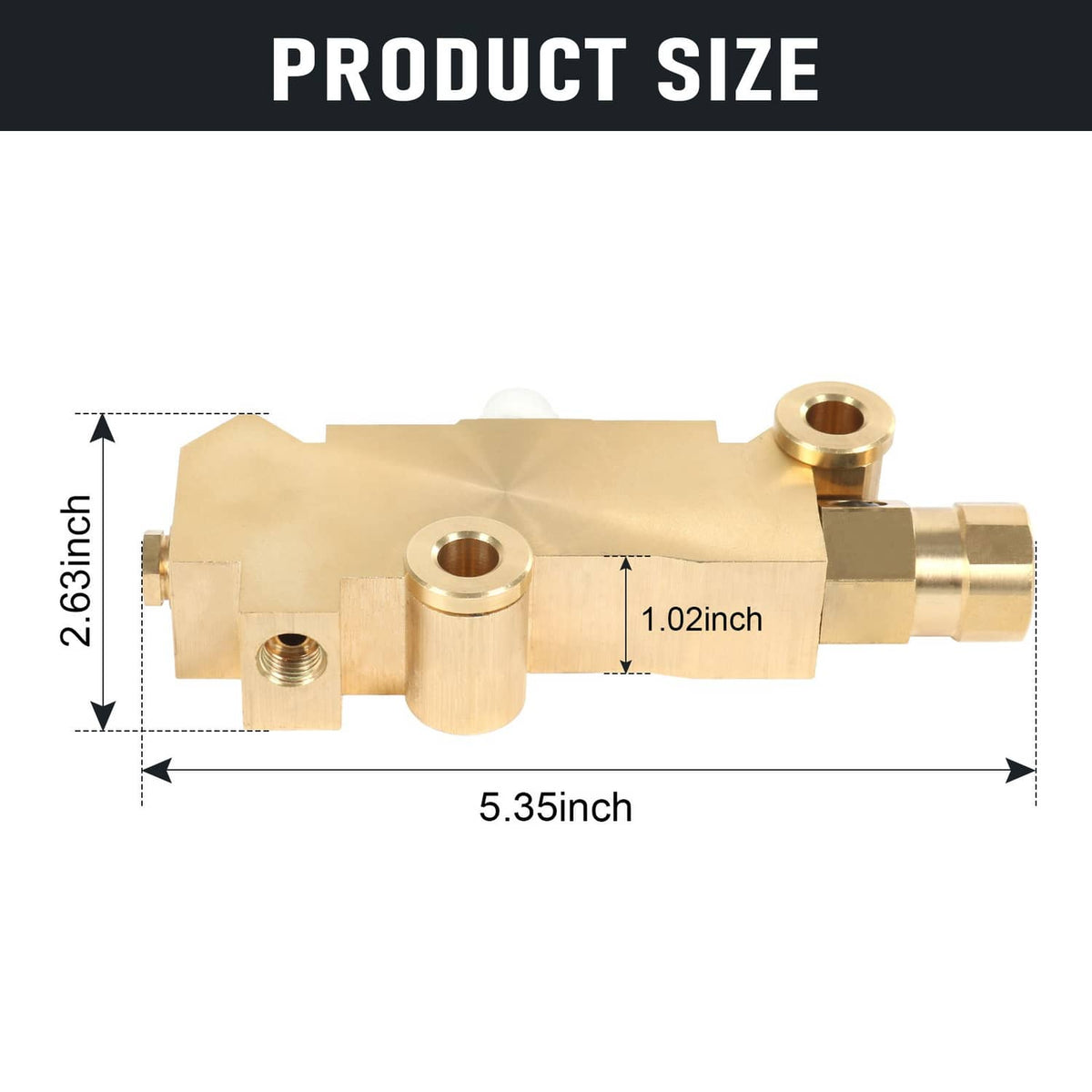 Brass drum brake proportioning valve, 5.35 in long and 2.63 in high
