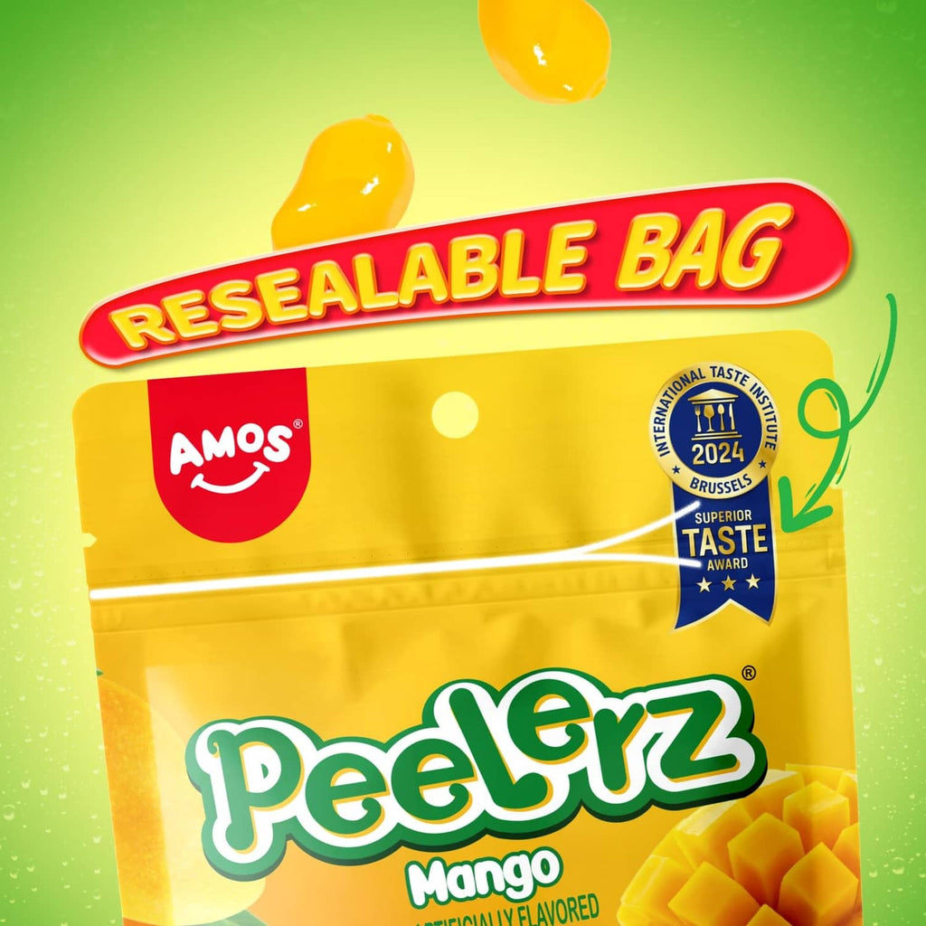 AMOS Peelerz mango gummy candy bag, resealable
