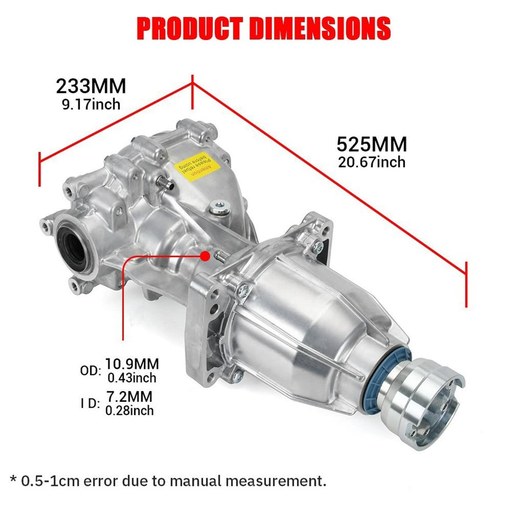 Silver rear differential shown on a dimension diagram with measurement lines.