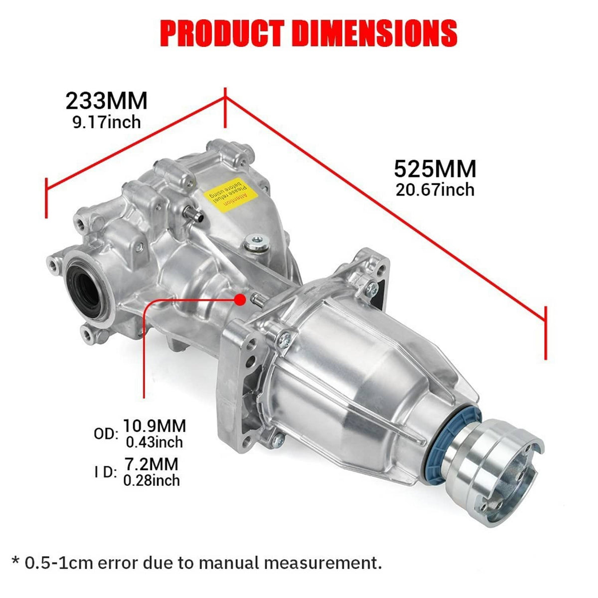 Silver rear differential shown on a dimension diagram with measurement lines.