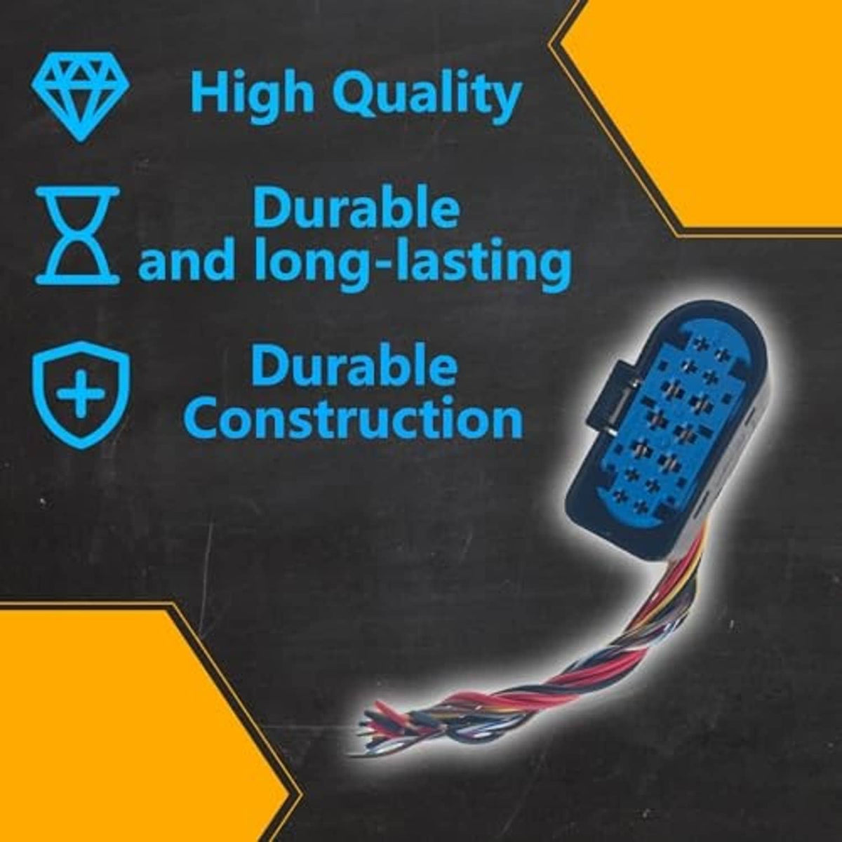14-pin headlight connector pigtail plug with blue face and multicolor wire leads