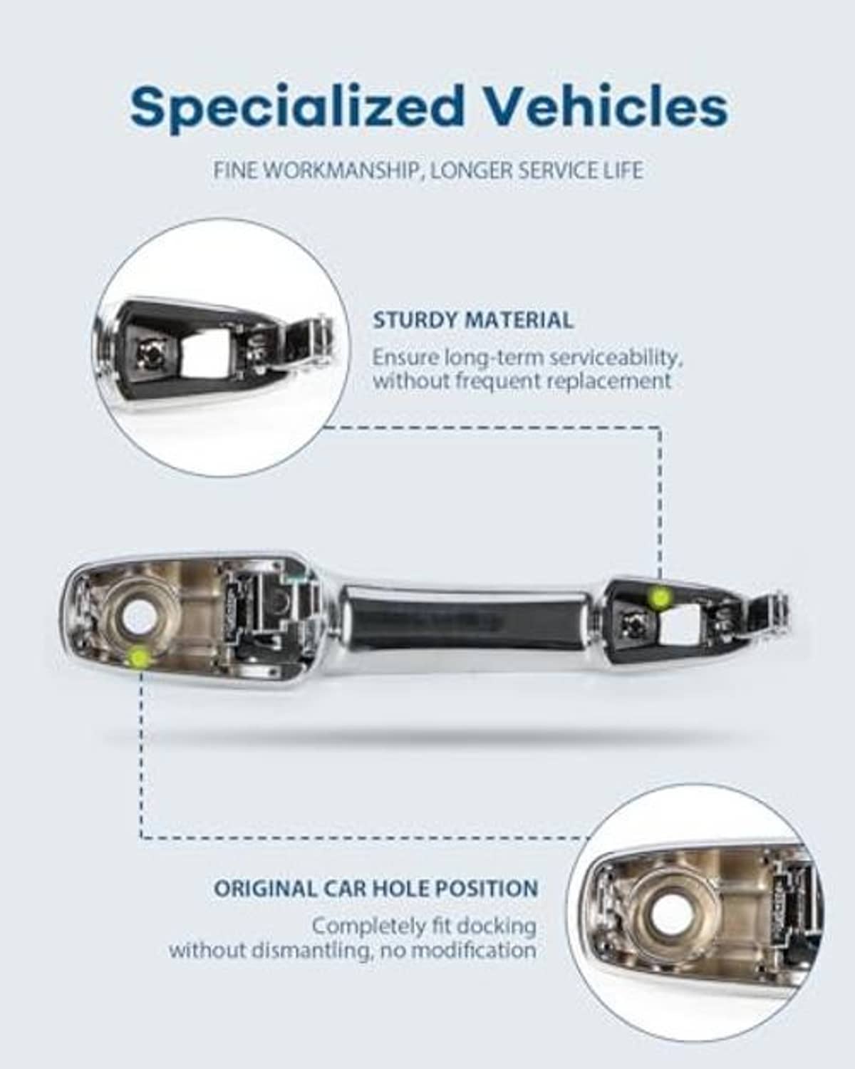 Exterior chrome door handle replacement with interior mounting details