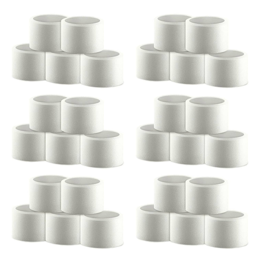 Set of 30 white foam humidifier filter cartridges, stacked in grouped rolls