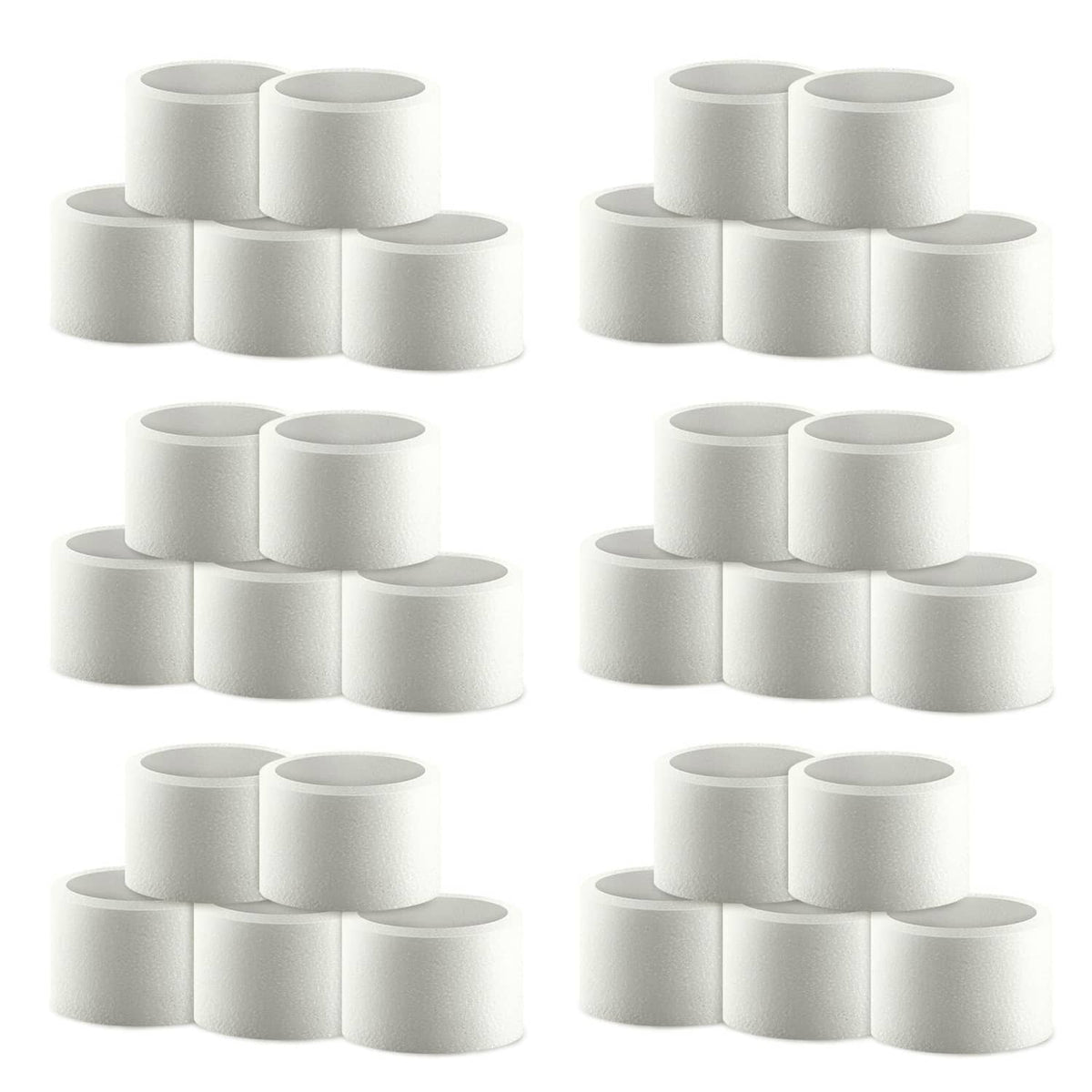 Set of 30 white foam humidifier filter cartridges, stacked in grouped rolls