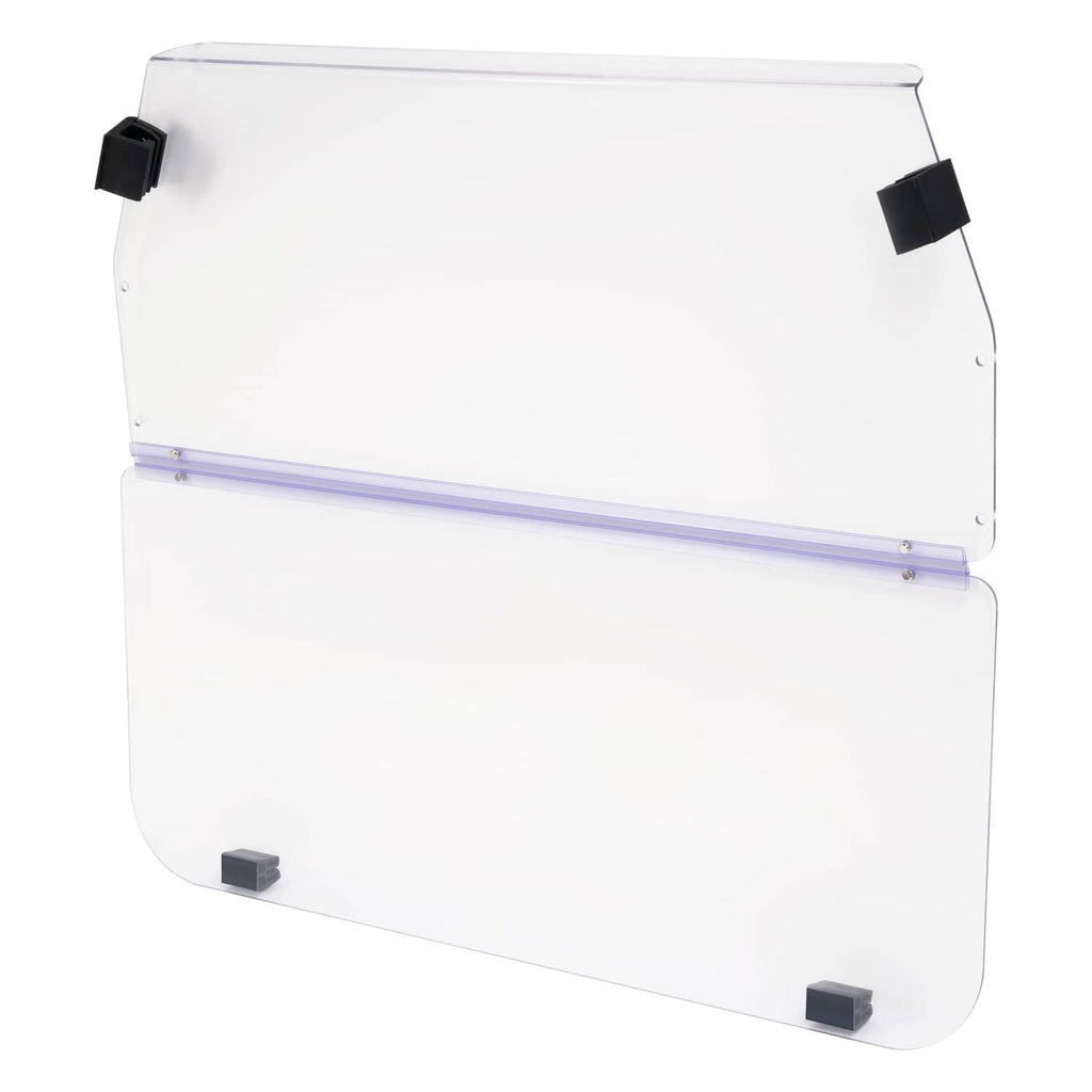 Clear vented windshield with black corner mounts and purple-tinted horizontal divider bar