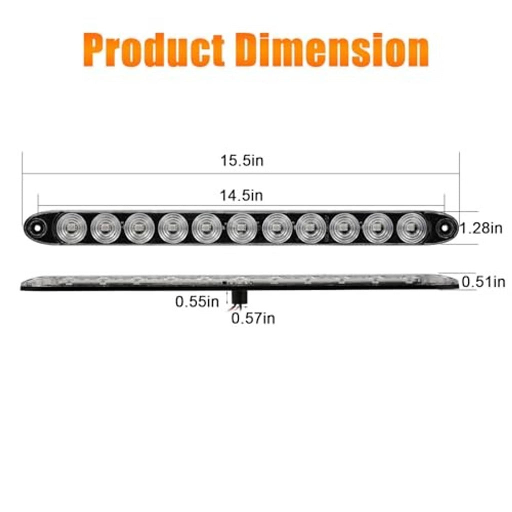 LED trailer light bar dimensions: 15.5 in length, 14.5 in bar, 1.28 in height, 0.51 in depth