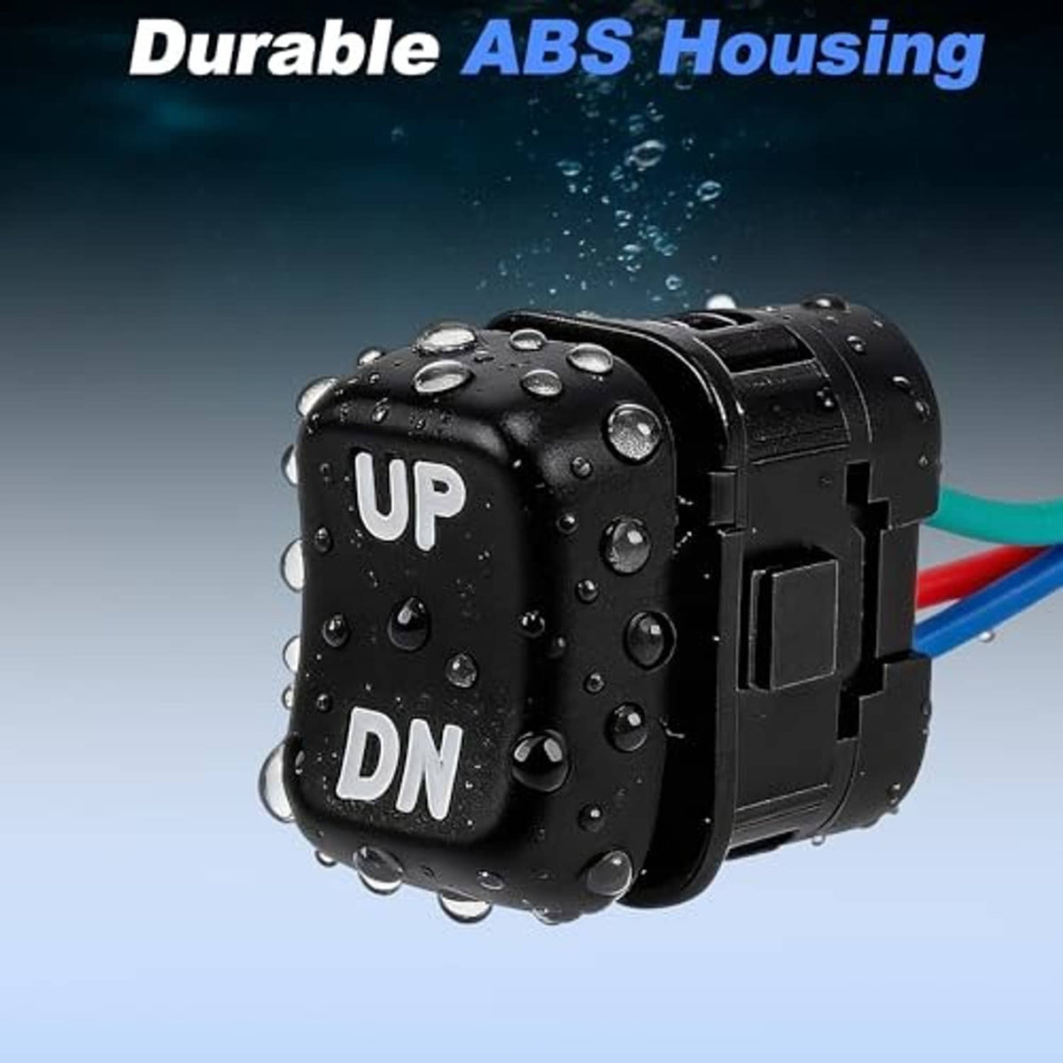 Water-resistant black ABS trim tilt switch housing with UP and DN button markings