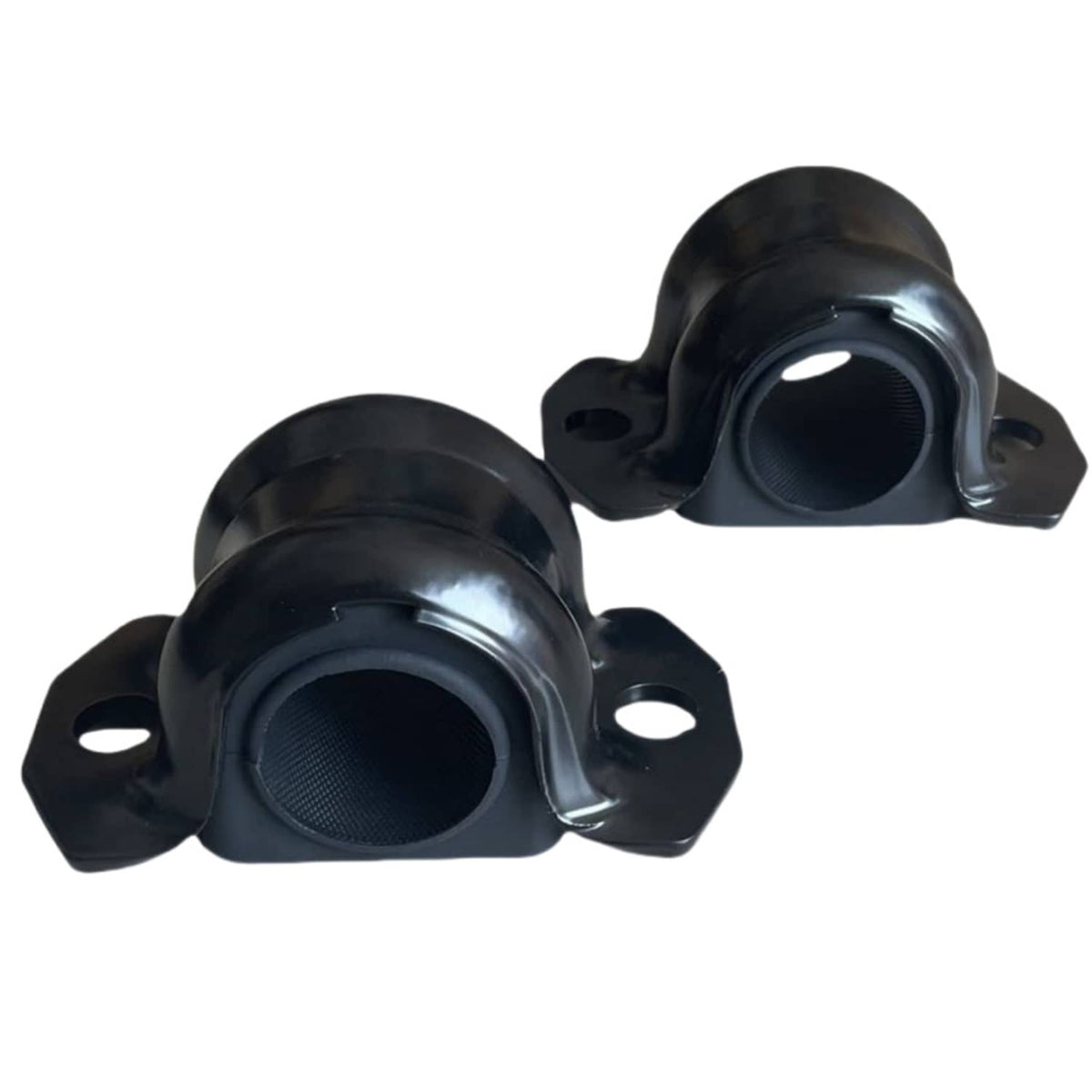 Pair of black sway bar bushings with mounting brackets