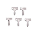 5-piece ignition key set with metal cut blanks, rectangular head and pointed blade