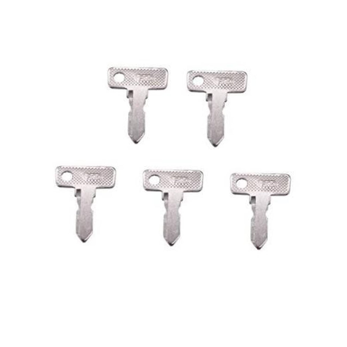 5-piece ignition key set with metal cut blanks, rectangular head and pointed blade