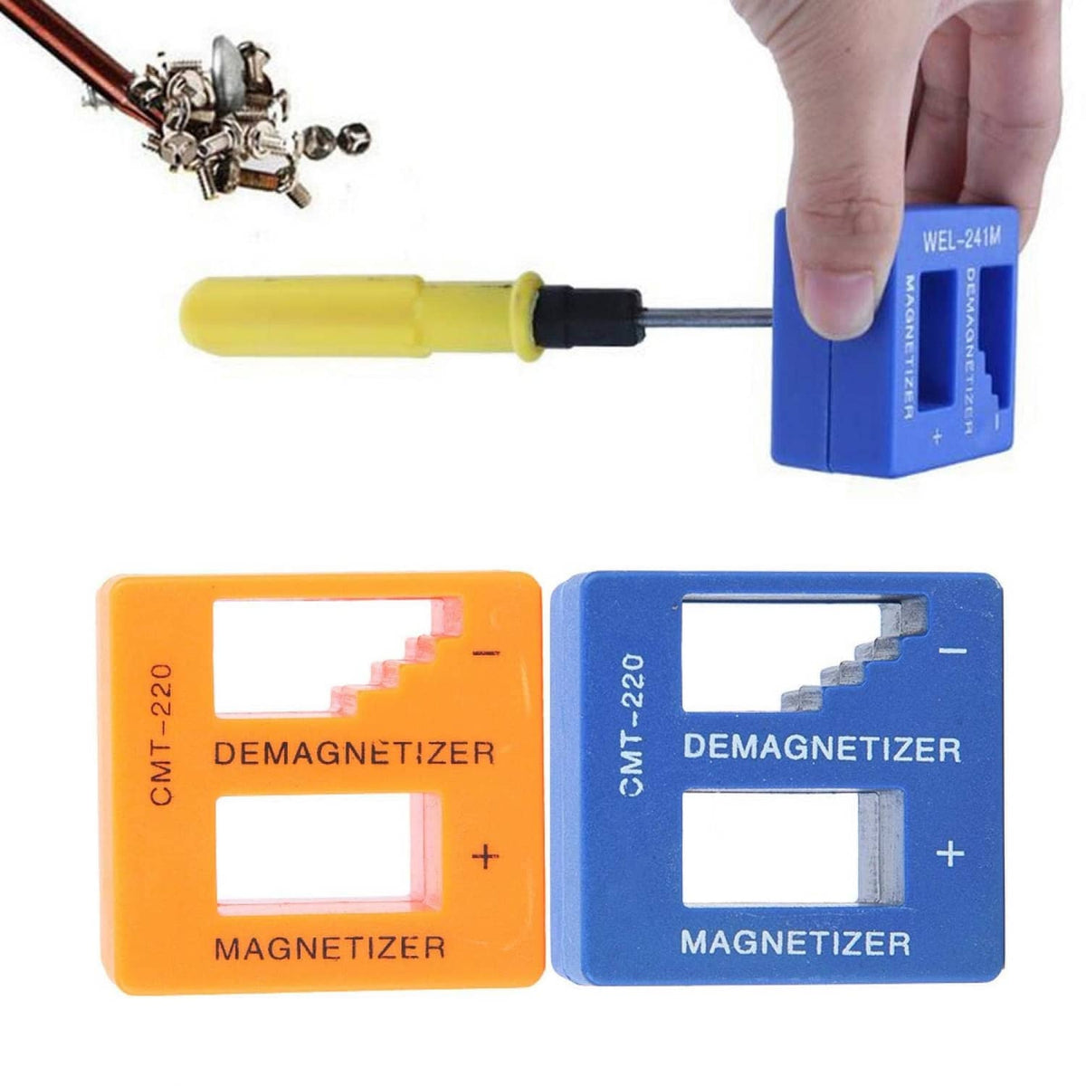 2-in-1 magnetizer/demagnetizer tool set with hand-held cube and screwdriver