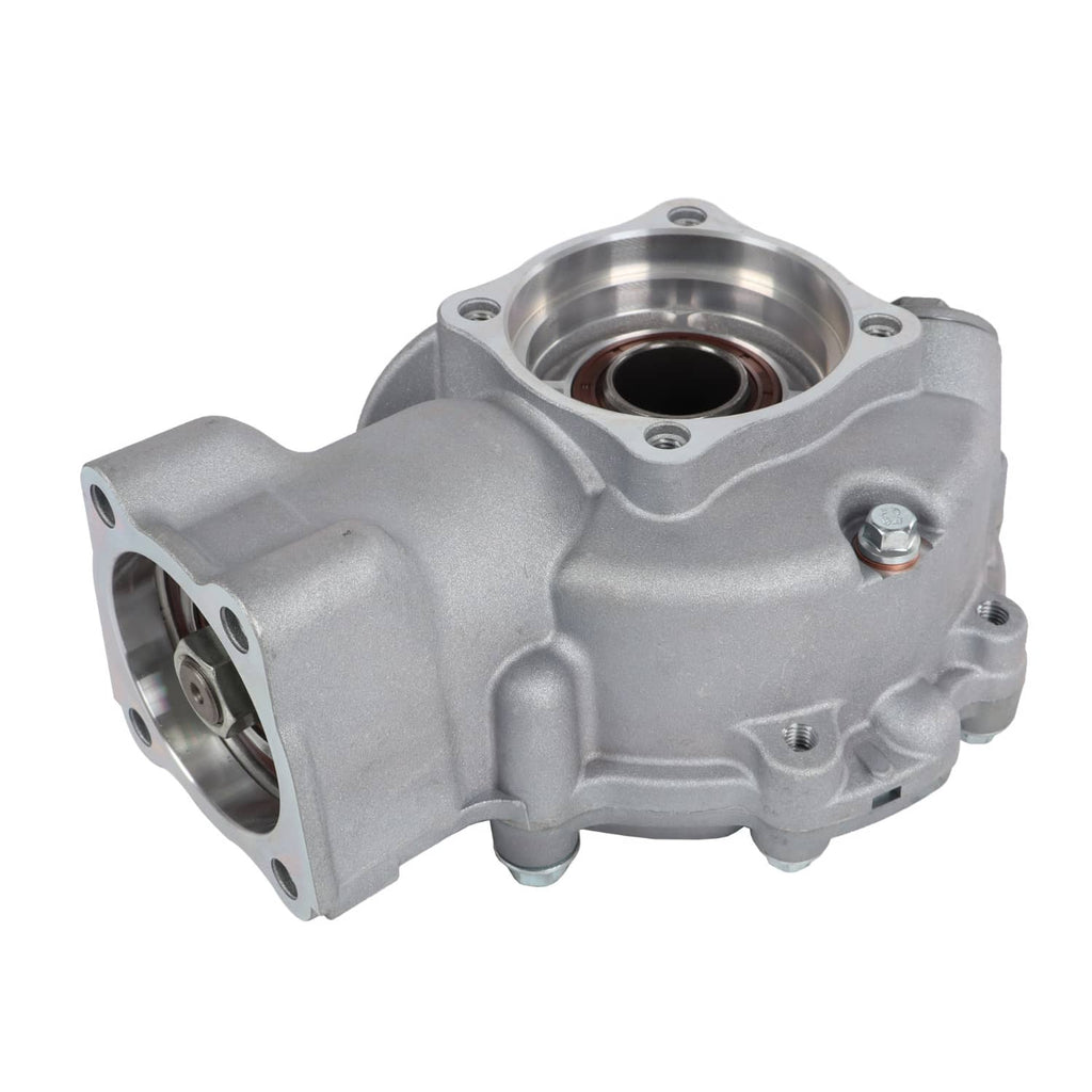 Rear differential gear case, silver metal housing with bolt holes and central bearing seal