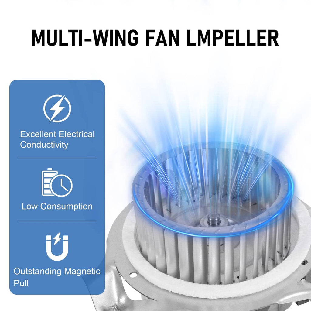 Multi-wing inducer fan motor with finned aluminum impeller and electric leads