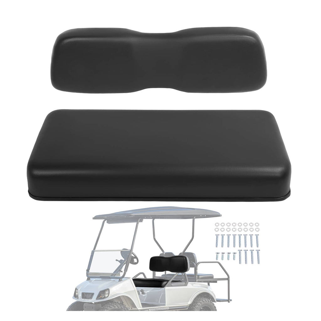 Black front seat backrest and bottom cushion assembly for golf cart