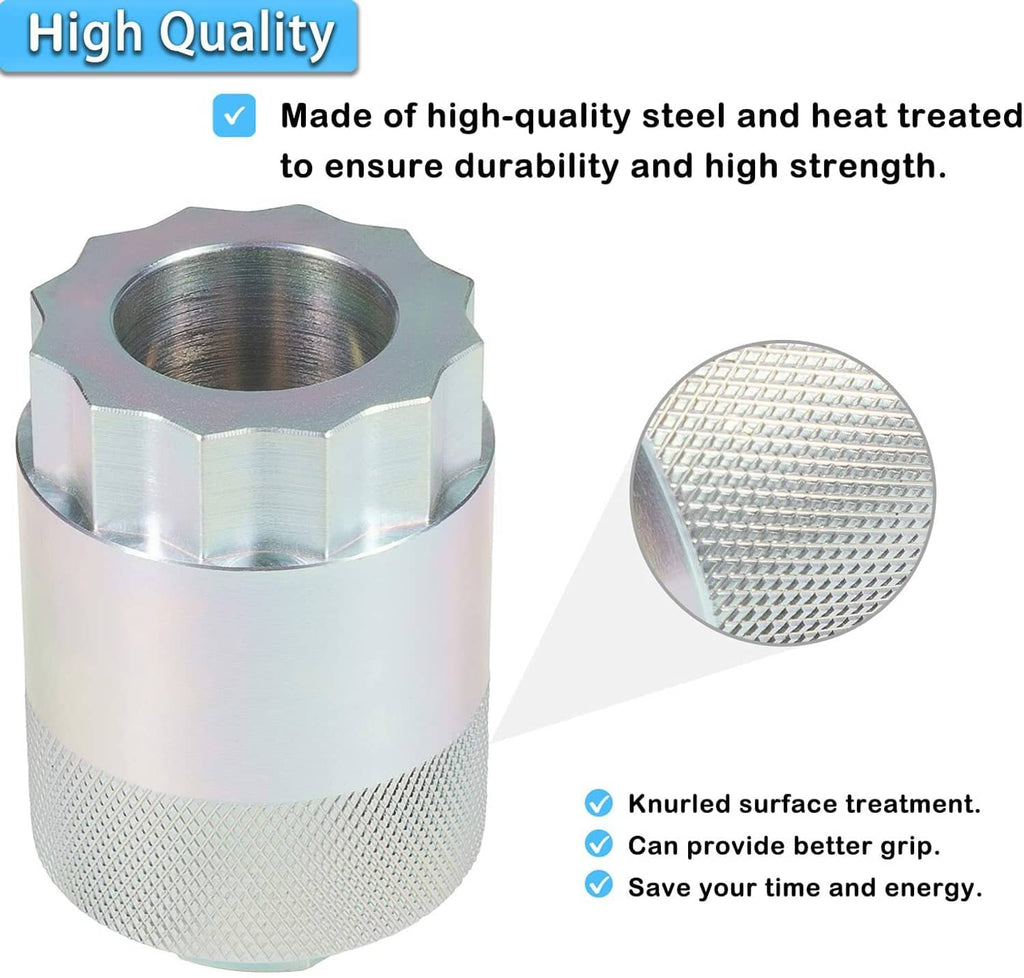 Steel 64mm rear differential pinion nut socket tool with textured knurl grip sleeve