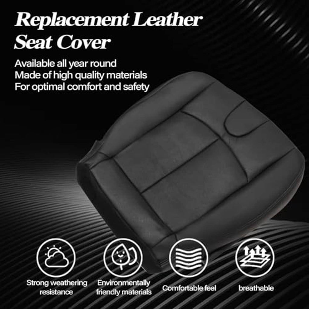 Black leather seat cover with padded contours and curved headrest