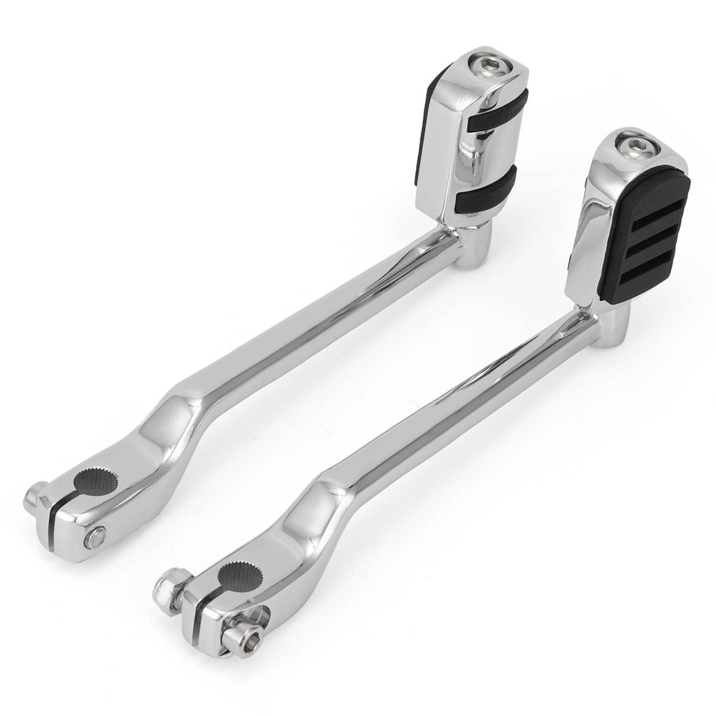 Motorcycle heel-toe shifter levers, chrome with black textured rubber foot pads