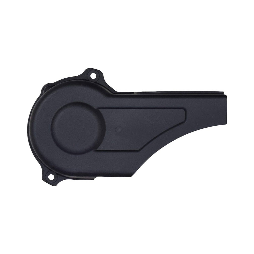 Black plastic clutch cover with large circular center and rectangular side cover panel
