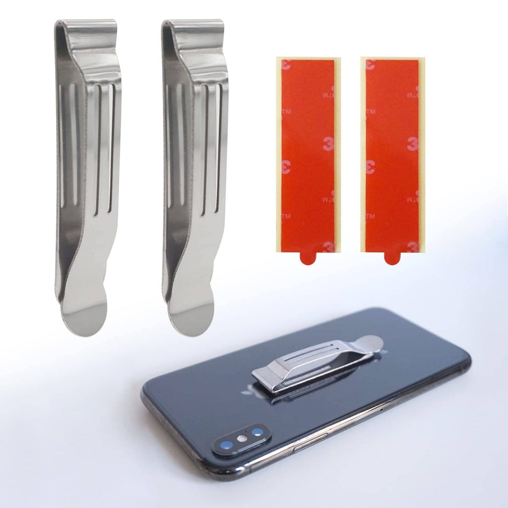 Silver pocket clip set with two universal attachable clips